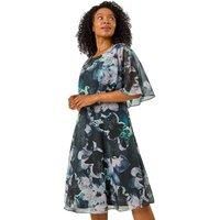 Roman Petite Abstract Floral Print Cape Dress 8 female
