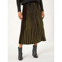 Roman Originals Pleated Skirt for Women UK Ladies Maxi Midi Crinkle Summer Smart Casual Evening Special Occasion Elasticated Waistband Party Holiday Long Crepe - Dark Green - Size 12