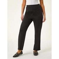 Roman Petite Straight Leg Ponte Stretch Trouser for Women UK - Ladies Everyday Autumn Winter Comfy Soft Evening Vacation Work Party Night Out - Petite Black - Size 18