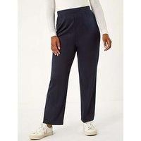Roman Petite Straight Leg Ponte Stretch Trouser for Women UK - Ladies Everyday Autumn Winter Comfy Soft Evening Vacation Work Party Night Out - Petite Navy - Size 10