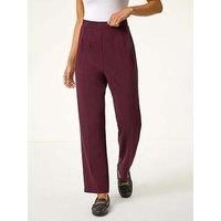 Roman Petite Straight Leg Ponte Stretch Trouser for Women UK - Ladies Everyday Autumn Winter Comfy Soft Evening Vacation Work Party Night Out - Petite Wine - Size 18