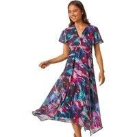 Roman Petite Print Twist Front Dobby Midi Dress 8 female