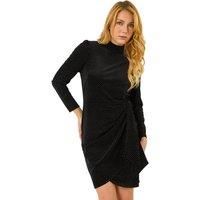 Dusk Fashion Velvet High Neck Stud Bodycon Dress for Women UK - Ladies Everyday Autumn Winter Comfy Soft Evening Vacation Work Party Night Out - Black - Size 8