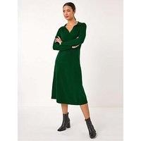 Roman Women's Scallop Detail Knitted Midi Dress in Dark Green | Size: 12
