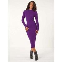 Dusk Women's Button Detail Knitted Midi Dress in Purple | Size: 16