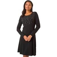 Roman Originals Diamante Detail Knitted Dress Women UK - Ladies Autumn Winter