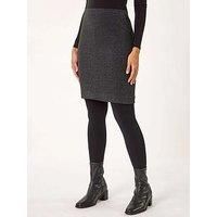 Roman Originals Short Skirt for Women UK - Ladies Textured Pull On Mini Stretch Cotton Jersey Pencil Tube Smart Summer Bodycon Knee Length A-Line Straight Work Office Formal - Dark Grey - Size 18