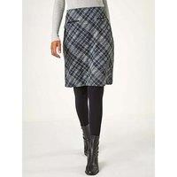 Roman Originals Skirt for Women UK - Ladies Brushed Short Stretch Smart Casual Work Office Meeting Mini Straight Fitted Bodycon Jersey Pull On Soft Checked Elasticated Waist - Dark Grey - Size 20