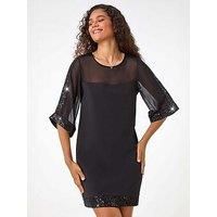 Roman Women's Sequin Trim Shift Dress in Black | Size: 16