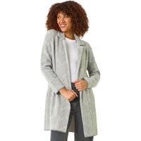 Roman Originals Patchwork Check Collar Pocket Cardigan for Women UK - Ladies Everyday Autumn Winter Round Neckline Comfy Soft Evening Vacation Work Party Night Out - Light Grey - Size 18