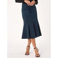 Roman Women's Flared Textured Midi Stretch Skirt in Teal | Size: 18
