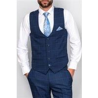 Marc Darcy Edinson Slim Fit Navy Blue Sky Check Waistcoat