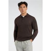 Limehaus Long Sleeve Knitted Regular Fit Polo Brown, Cotton