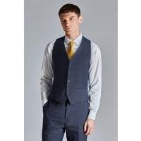 Ted Baker Slim Fit Ara Navy Blue Textured Check Waistcoat