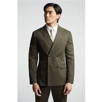Alexandre of England Tailored Fit Khaki Green Linen Double Breasted Men's Suit Jacket