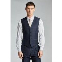 Ted Baker Slim Fit Texture Navy Blue Rust Check Waistcoat