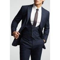 Alexandre of England Tailored Fit Navy Blue Textured Check Men's Suit Jacket