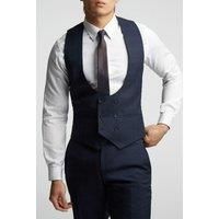 Alexandre of England Tailored Fit Navy Blue Textured Check Waistcoat