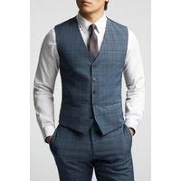 Alexandre of England Tailored Fit Blue Soft Check Waistcoat
