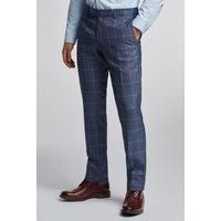 Antique Rogue Slim Fit Blue Windowpane Check Men's Trousers