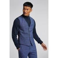 Mid Blue Check Linen Waistcoat