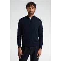 Limehaus Merino Knit Zip Turtle Neck Jumper Navy Blue by Suit Direct