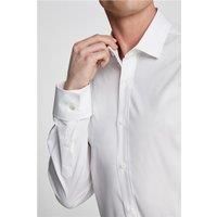 White Limehaus Mens Poplin Shirt, Long Sleeve, Double Cuff, Tailored Fit, Stretch Fabric by Suit Direct