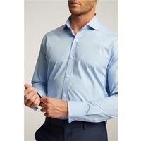 Blue Limehaus Mens Regular Fit Poplin Shirt, Long Sleeve, Double Cuff by Suit Direct