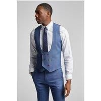 Antique Rogue Slim Fit Blue Textured Double Breasted Waistcoat by Suit Direct