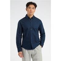 Melka Melka Navy Blue Mens Oxford Regular Fit Shirt, Long Sleeve by Suit Direct
