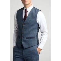 Antique Rogue Slim Fit Lenox Denim and Tan Check Tweed Waistcoat by Suit Direct