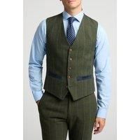 Antique Rogue Slim Fit Hooper Green And Blue Check Tweed Waistcoat by Suit Direct