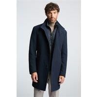 Melka Slim Fit Navy Blue Funnel Neck Overcoat With Padded Insert by Suit Direct