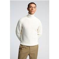 Melka Chunky Knit Roll Neck Jumper Beige by Suit Direct