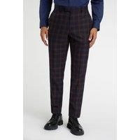 Racing Green Regular Fit Navy Blue Burgundy Check Wool Men's Trousers by Suit Direct