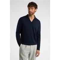 Melka Open Neck Long Sleeve Knit Polo Navy Blue by Suit Direct