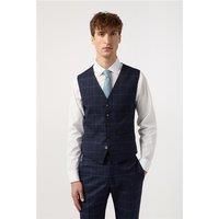 Antique Rogue Slim Fit Blue Windowpane Check Waistcoat by Suit Direct