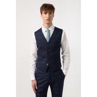 Blue Windowpane Check Slim Fit Waistcoat