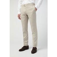 Alexandre Tailored Fit Stone Linen Men's Trousers, Beige