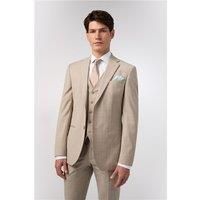 Alexandre Tailored Fit Stone Chalkstripe Performance Beige Men's Suit Jacket