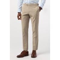 Alexandre of England Alexandre Tailored Fit Stone Blue Check Men's Trousers, Beige by Suit Direct