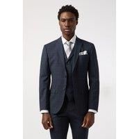Alexandre Tailored Fit Performance Dark Navy Blue Stone Check Men's Suit Jacket