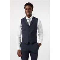 Alexandre Tailored Fit Dark Navy Blue Stone Check Waistcoat