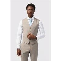 Alexandre Slim Fit Italian Oatmeal Blue Check Waistcoat