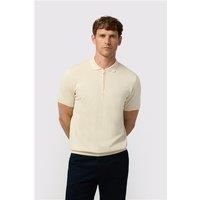 Melka Ecru Quarter Zip Knit Regular Fit Polo Beige, Cotton