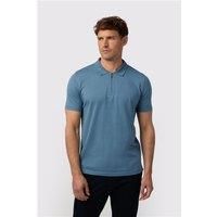 Melka Petrol Quarter Zip Jersey Regular Fit Polo, Egyptian Cotton, Blue