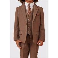 Marc Darcy HM5 Children's Tan Check Three Piece Brown Men's Tailored Fit Suit Jacket for boys