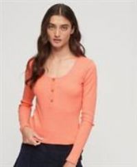 Superdry Womens Ribbed Long Sleeve Henley Top Size Xs/S