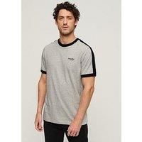 Superdry T-Shirt Short Sleeve Crew Neck Essential Logo Retro Tee Grey Blue Plum