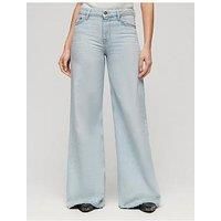 Superdry Women/'s Raw Hem Wide Leg Flare Jeans Pants, Phoenix Pale Blue, 28W x 30L